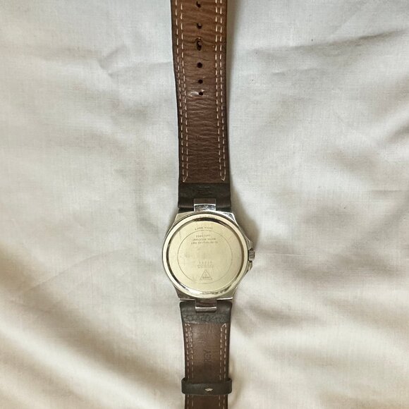 Guess Steel 190199G1 Men's Wrist Watch Brown Leather Band, New Battery, Quartz - Picture 4 of 9